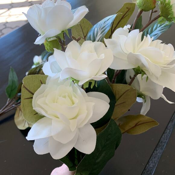 Gardenia Silk Flower Bush Set of 2 w 5 Stems each - Picture 3 of 5